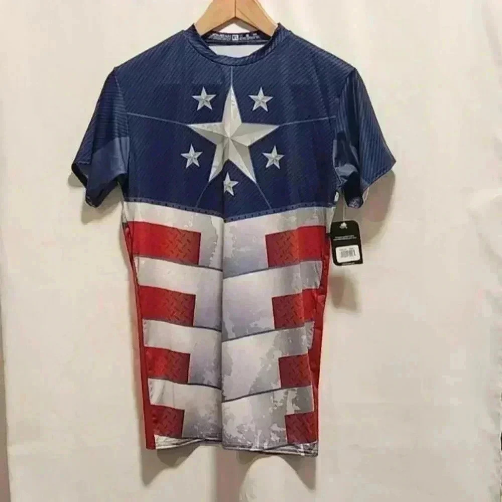 Boombah Fitted Pullover Tee Youth Boys XL Red/White/Blue Captain America Athlete